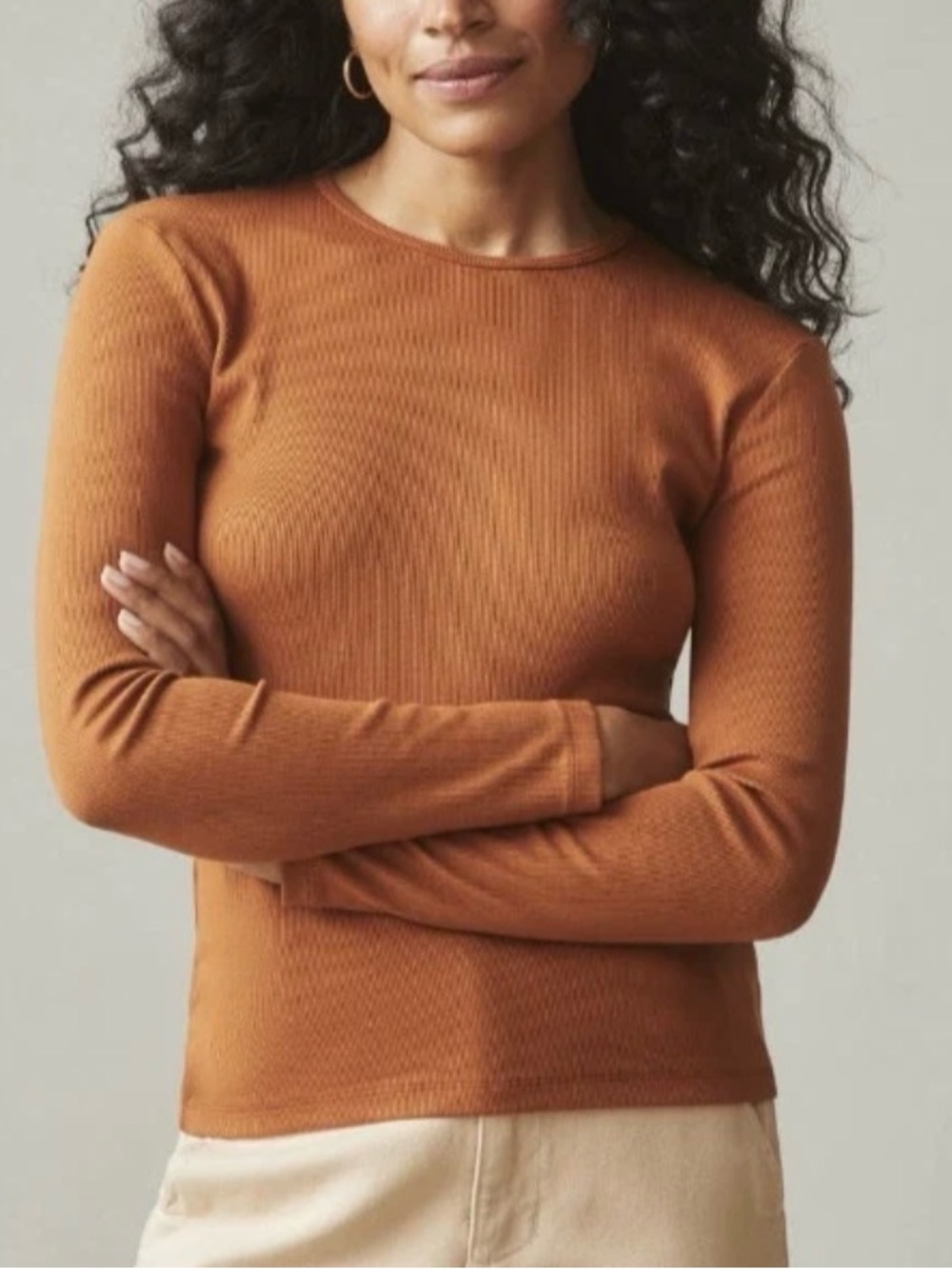 American Giant Woman Size Extra Small Luxe Ribbed Long Sleeve Crew Tee